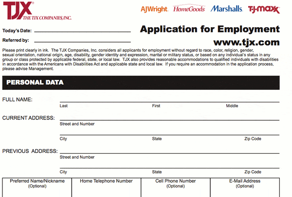 TJ Maxx Application