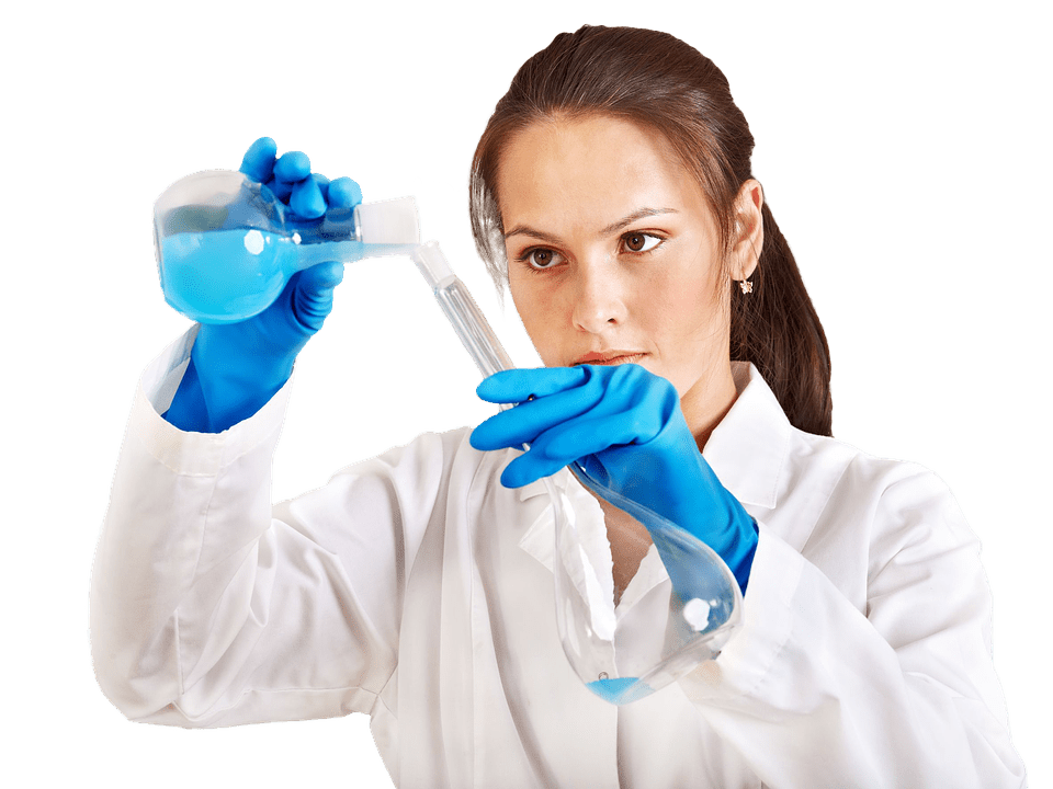 A woman mixing chemicals